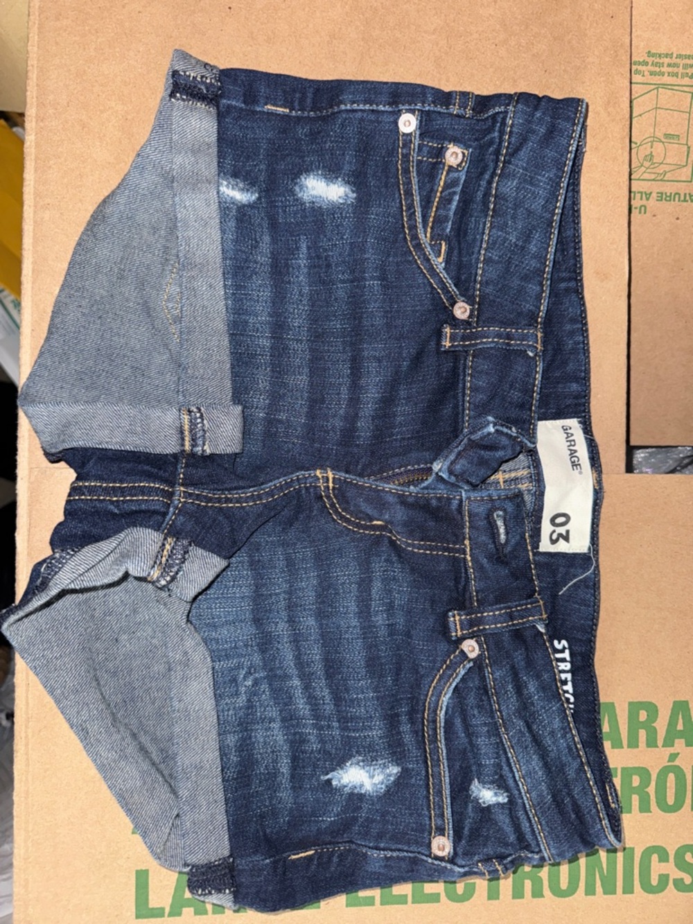 Garage Indigo Distressed Denim Shorts